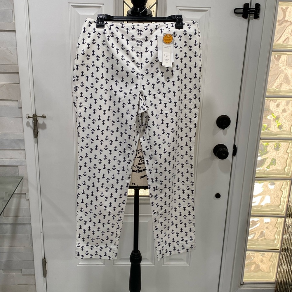 🆕CHARTER CLUB Classic Fit Ankle Pants Size 6 Waist 16” White Multi Cotton